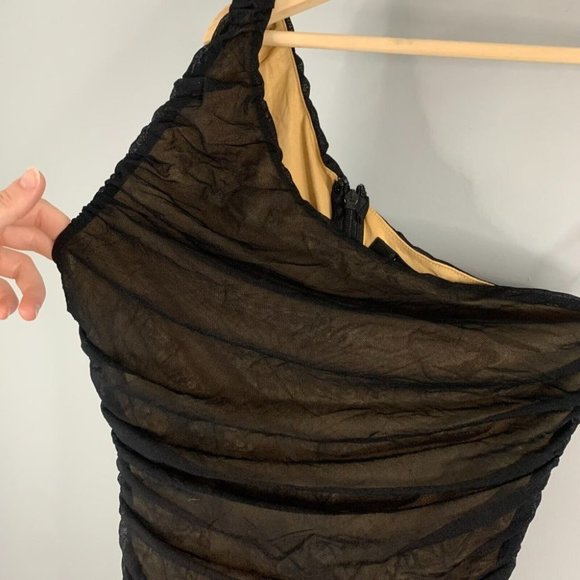 Lulus Already RSVP'd Black Ruched One Shoulder Bodycon Dress Mesh Mini NWT M - Picture 8 of 12